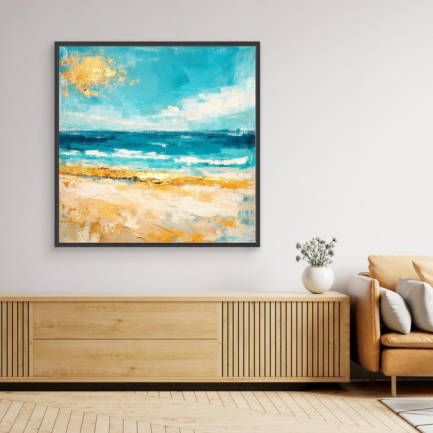 Leinwand Karibischer Traumstrand in Türkis | Abstraktes Meer Wandbild Gold