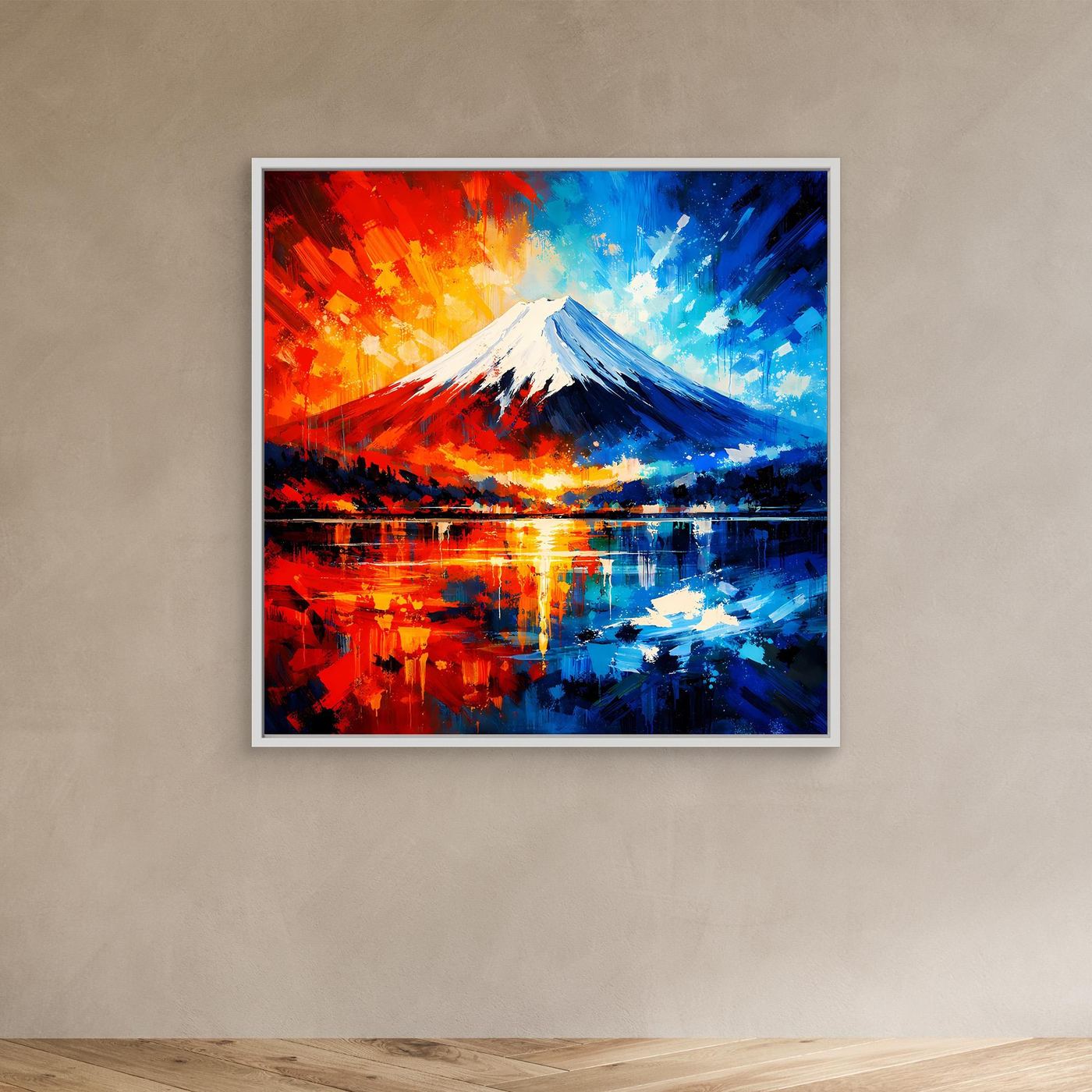 Leinwand Majestätischer Mount Fuji im Feuer- und Eis-Kontrast | Abstraktes Japan Wandbild