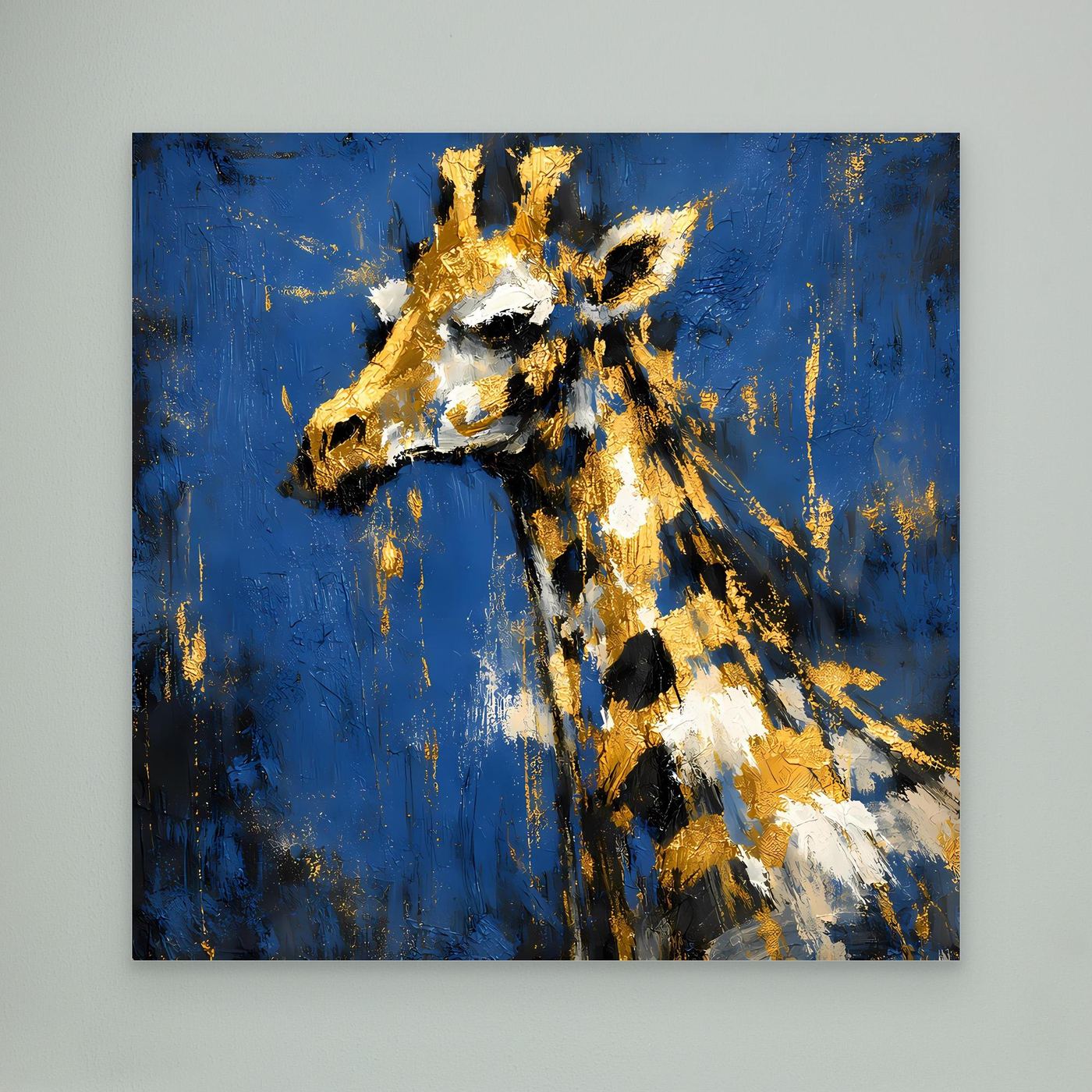 Leinwand Elegante Giraffe in Gold und Blau | Abstraktes Tier Wandbild