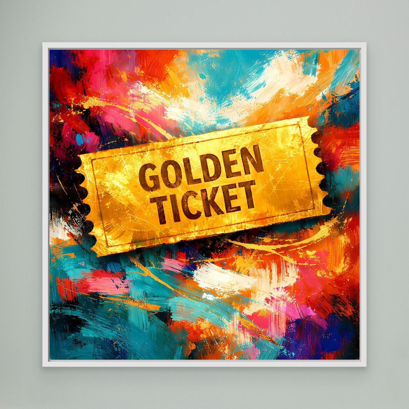 Gerahmtes Leinwandbild „Golden Ticket“ mit abstraktem Pop-Art Farbverlauf