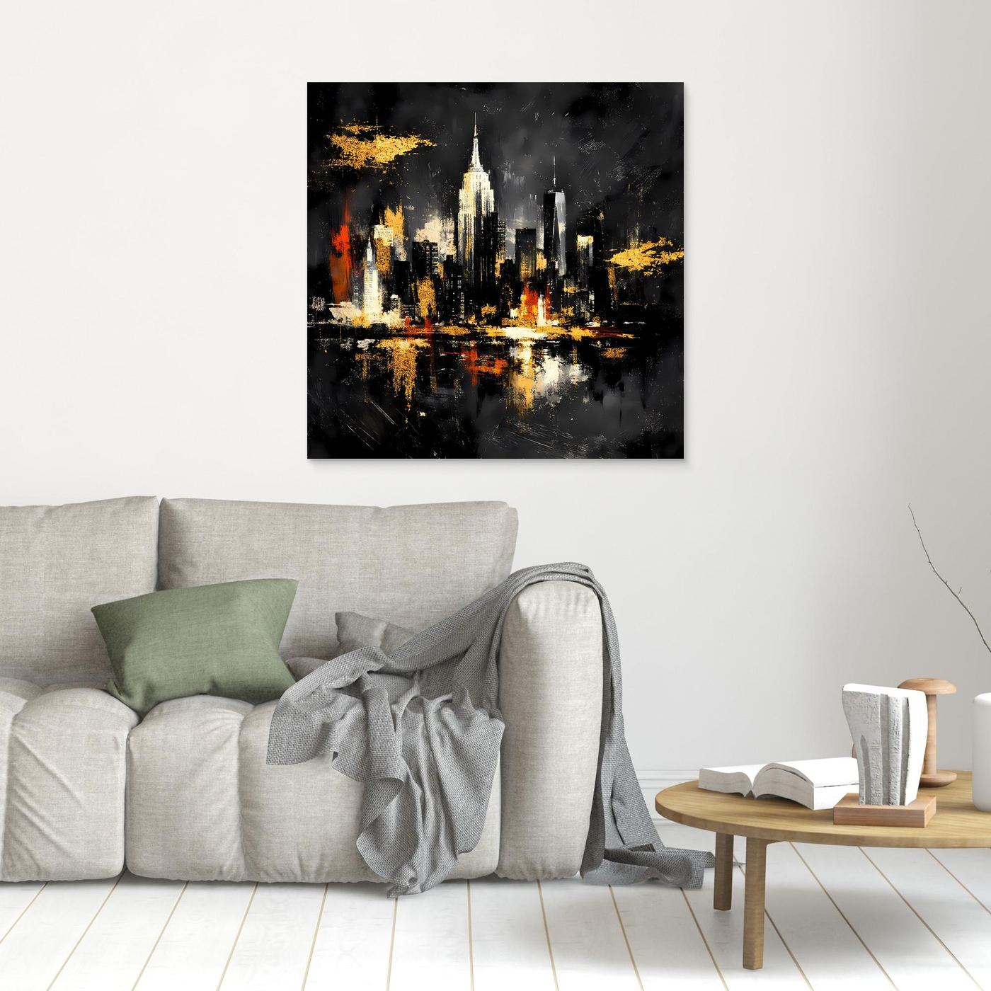 Leinwand Goldene New York Skyline bei Nacht | Abstraktes NYC Wandbild Modern