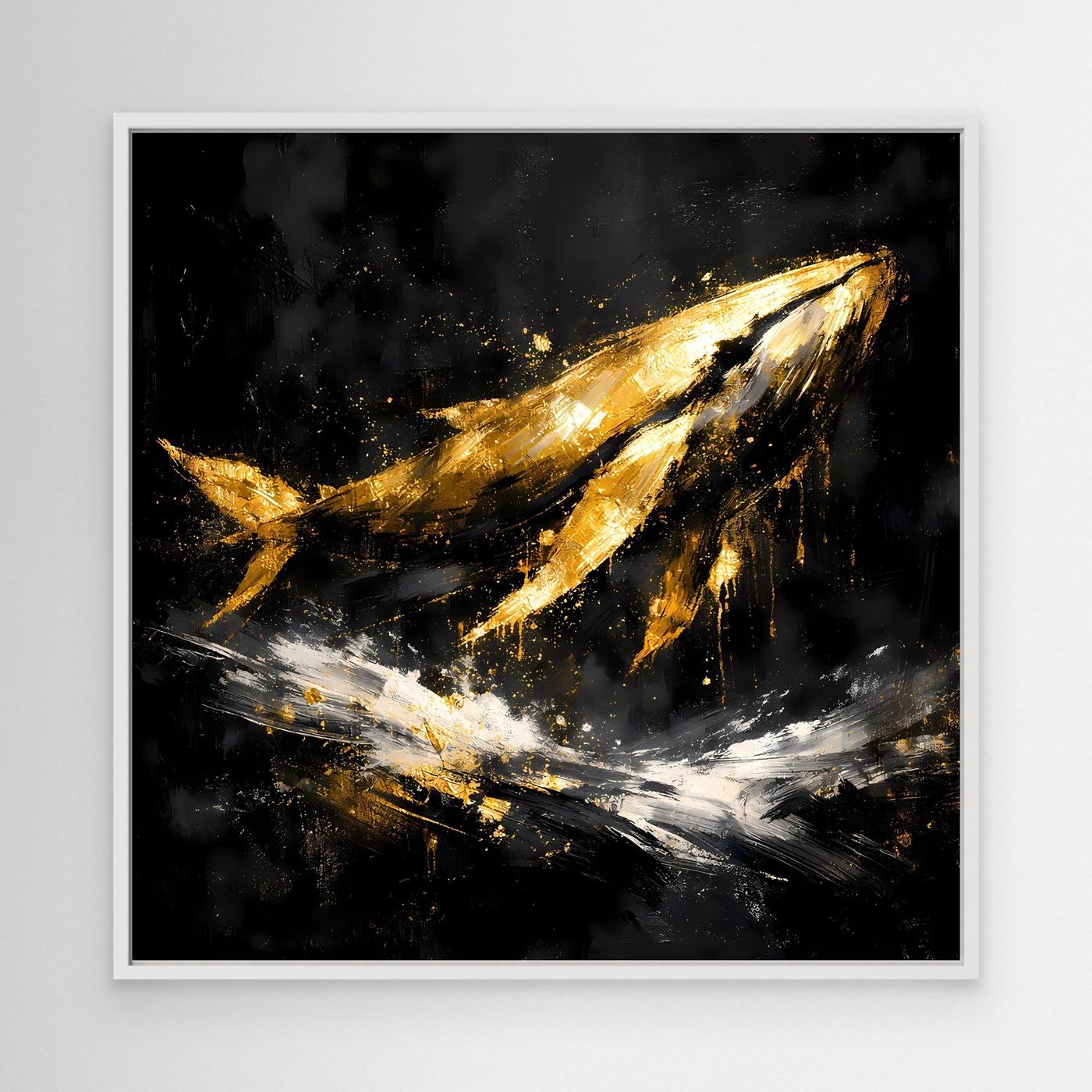Leinwand Majestätischer Wal in Gold und Schwarz | Modernes Abstraktes Meeres Wandbild