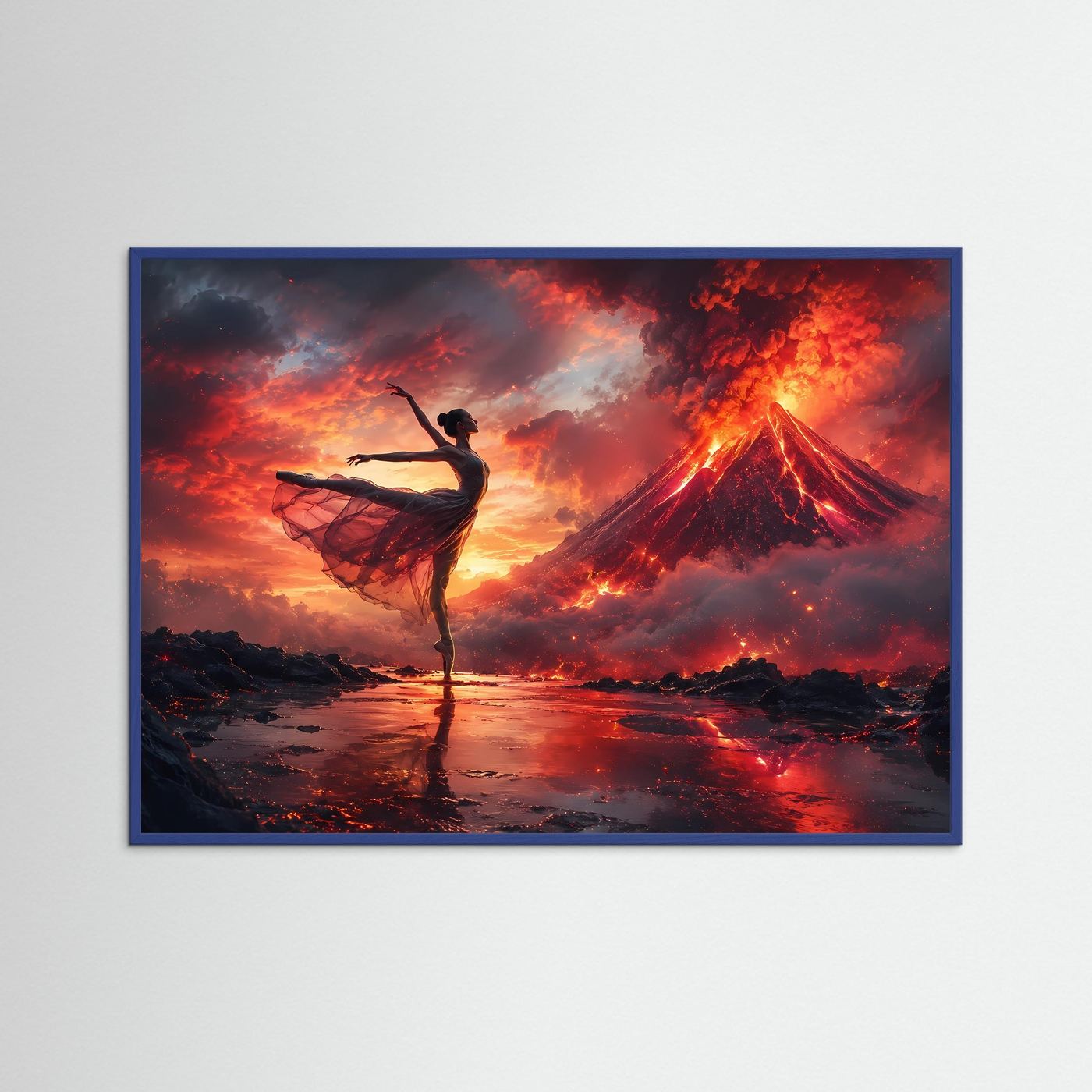 Ballerina Vulkan Poster | Tänzerin vor eruptierendem Vulkan | Dramatische Tanz Wandkunst | Moderner Kunstdruck