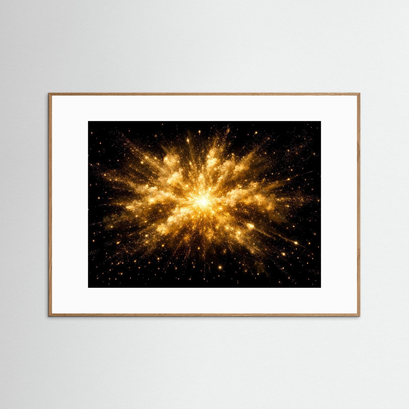 Magische Goldene Sternenexplosion | Kosmische Kunst & Luxus Wandbild Querformat