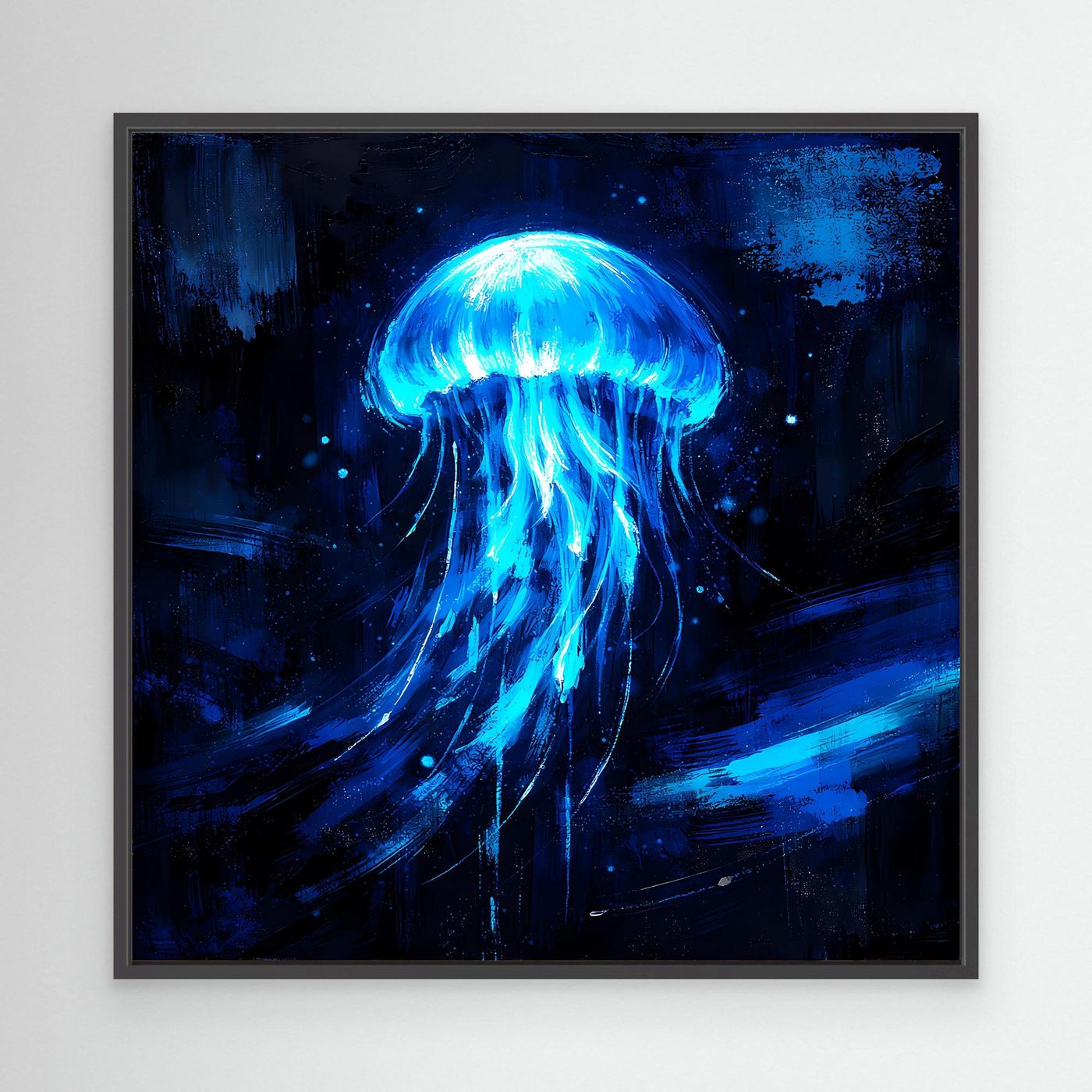 Leinwand Leuchtende Qualle im Tiefsee-Ozean | Abstraktes Biolumineszenz Wandbild