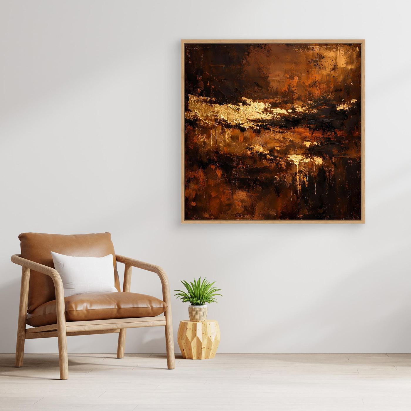 Leinwand Abstraktes Ölgemälde in Gold und Bronze | Modernes Luxus Wandbild