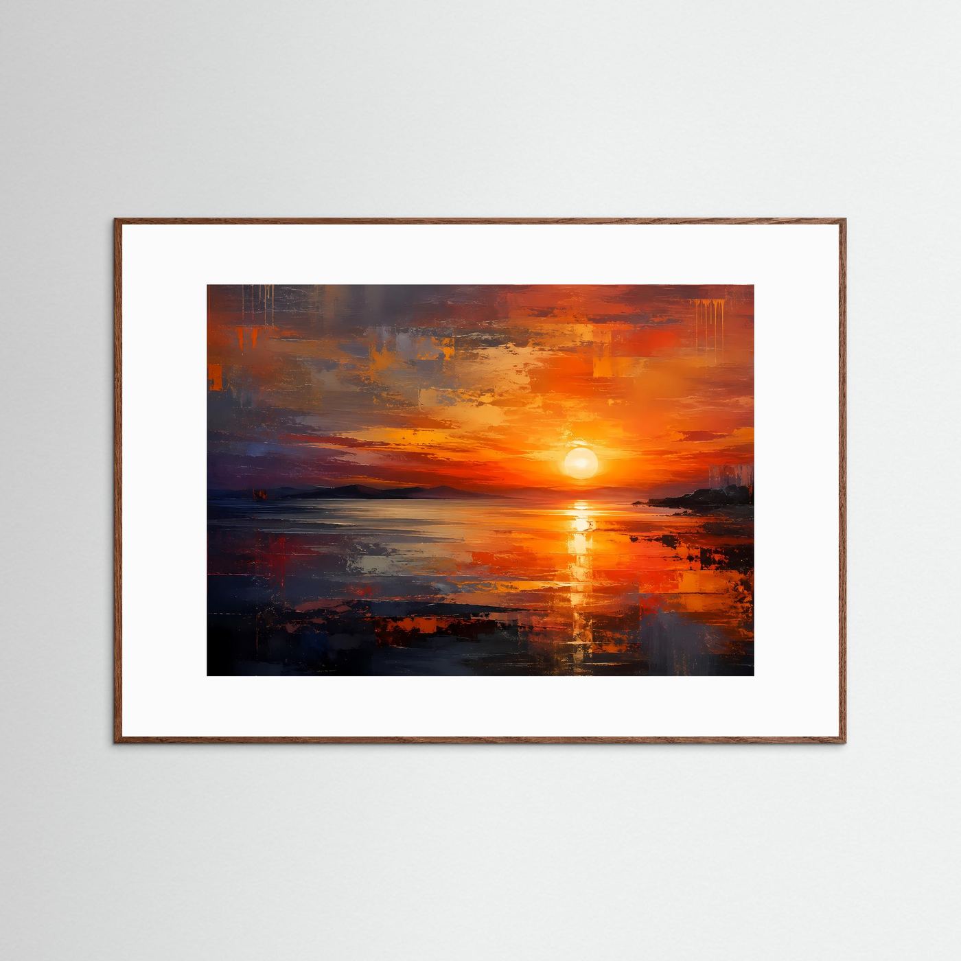 Feuriger Sonnenuntergang am Meer | Abstraktes Landschafts-Poster im Querformat