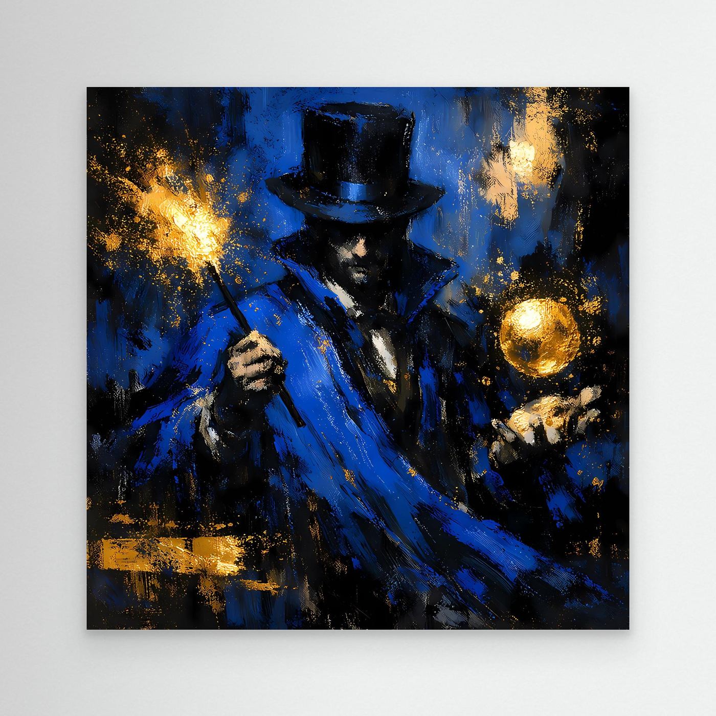 Leinwand Mystischer Magier in Blau und Gold | Abstraktes Fantasy Wandbild Moderne Kunst