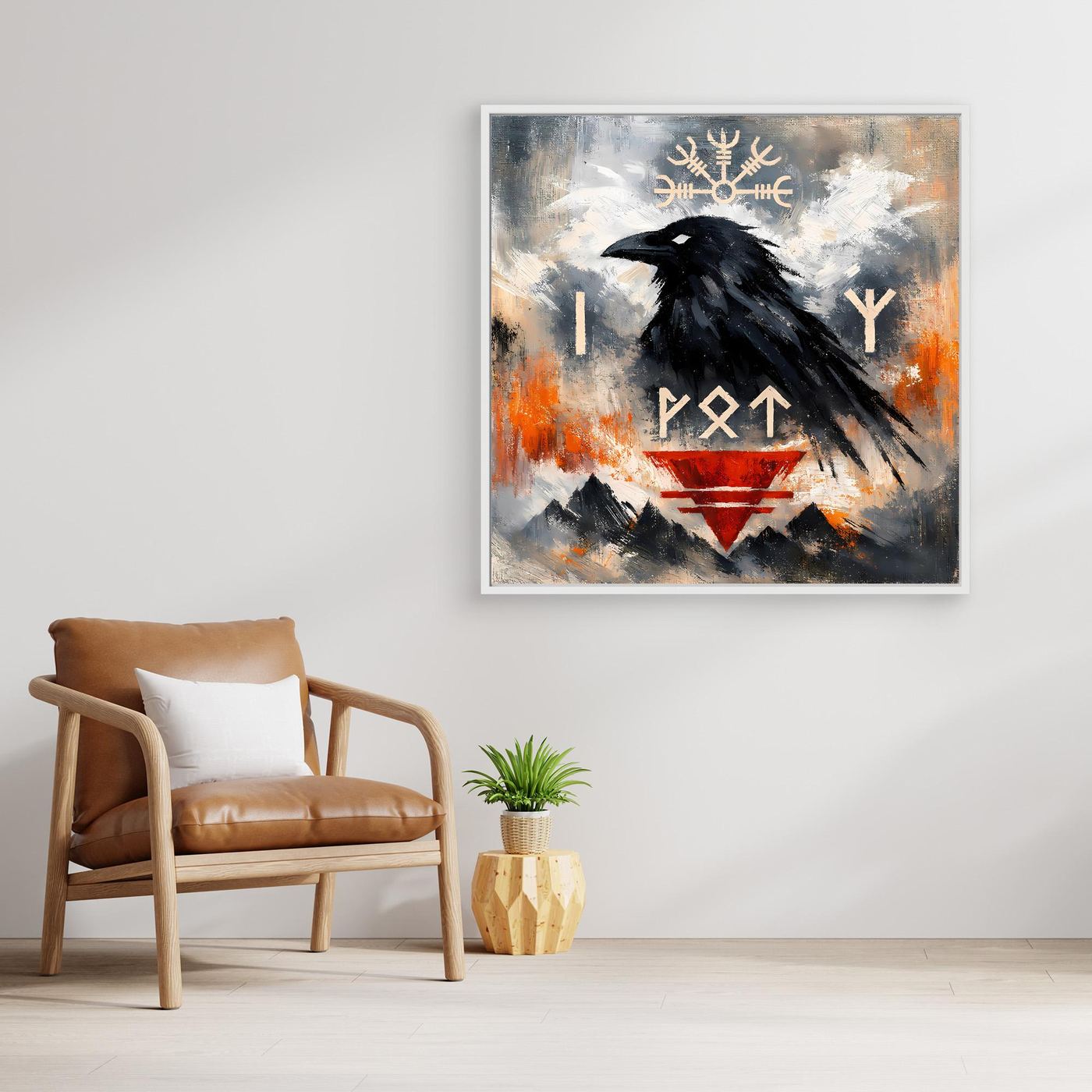 Leinwand Odin's Rabe | Wikinger Runen & Vegvísir Nordisches Wandbild