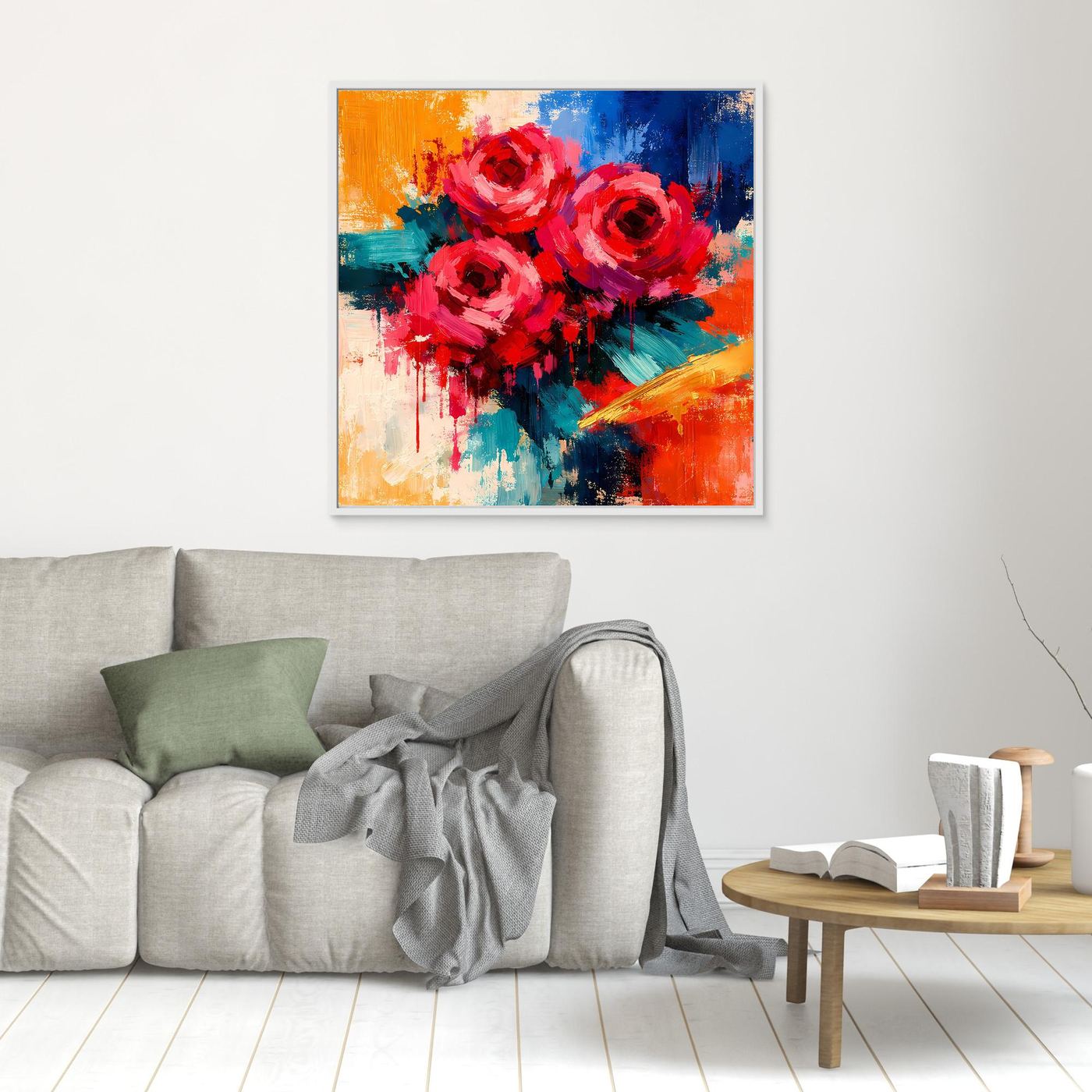Leinwand-Wandbild mit abstrakten roten Rosen, kleines Motiv, ohne Rahmen