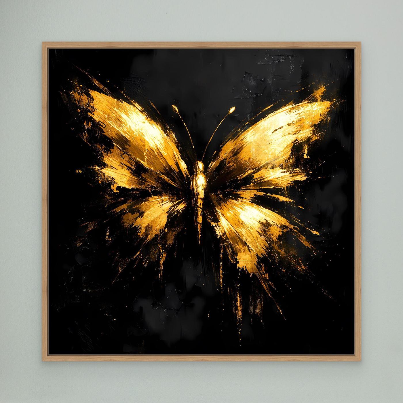 Leinwand Goldener Schmetterling auf Schwarz | Abstraktes Luxus Wandbild
