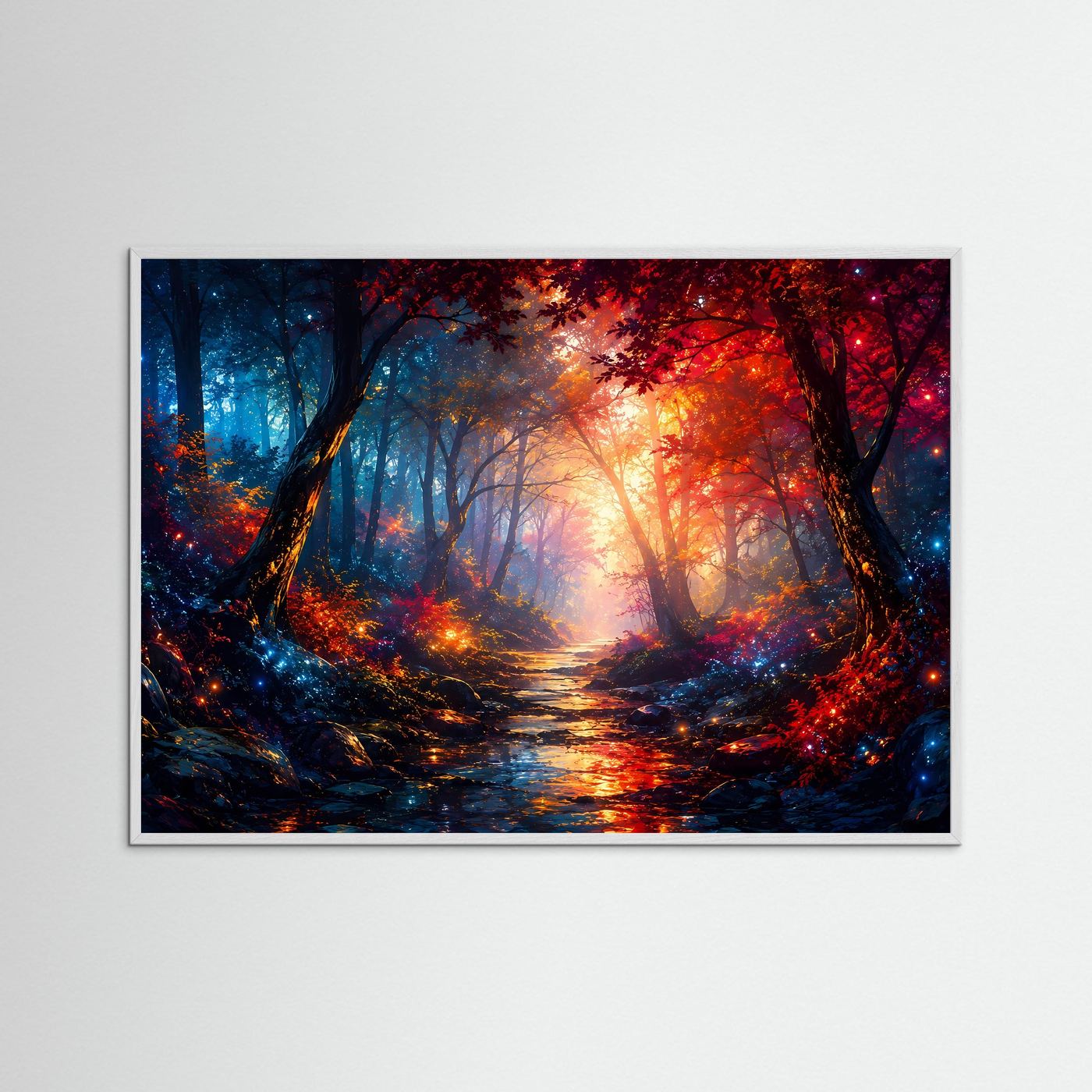 Mystischer Wald Poster Querformat | Leuchtender Fantasy Wald | Abstrakte Natur Wandkunst Modern