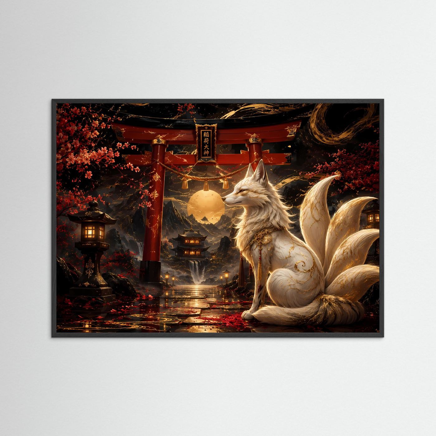 Epischer Samurai-Krieger mit Katana | Japanische Kunst & Maske Poster Querformat