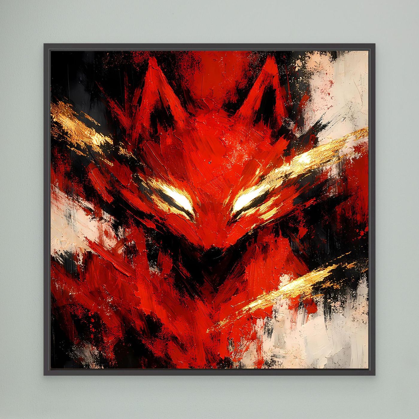 Leinwand Mystischer Kitsune Fuchs in Rot | Abstraktes Japanisches Mythologie Wandbild