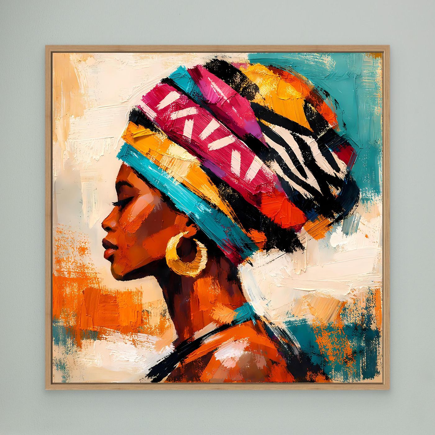 Leinwand Afrikanische Schönheit mit Kopftuch | Abstraktes Modern Art Porträt Wandbild
