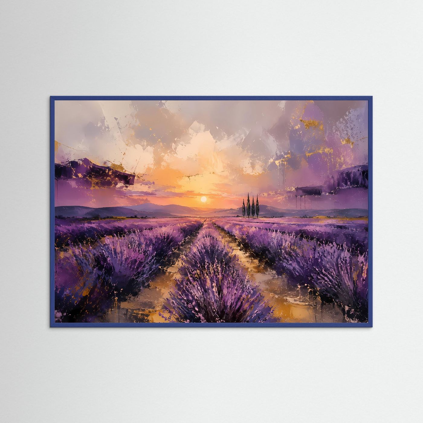Provence im Abendlicht | Abstraktes Lavendelfeld & Sonnenuntergang Poster im Querformat