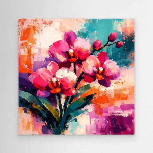 Abstraktes Orchideen-Leinwandbild mit bunten Pinselstrichen, ohne Rahmen
