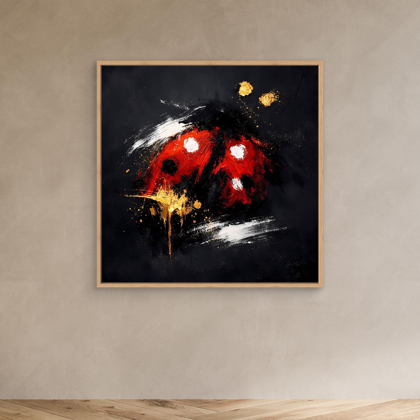 Leinwand Abstrakter Marienkäfer in Rot und Gold | Modernes Tier Wandbild