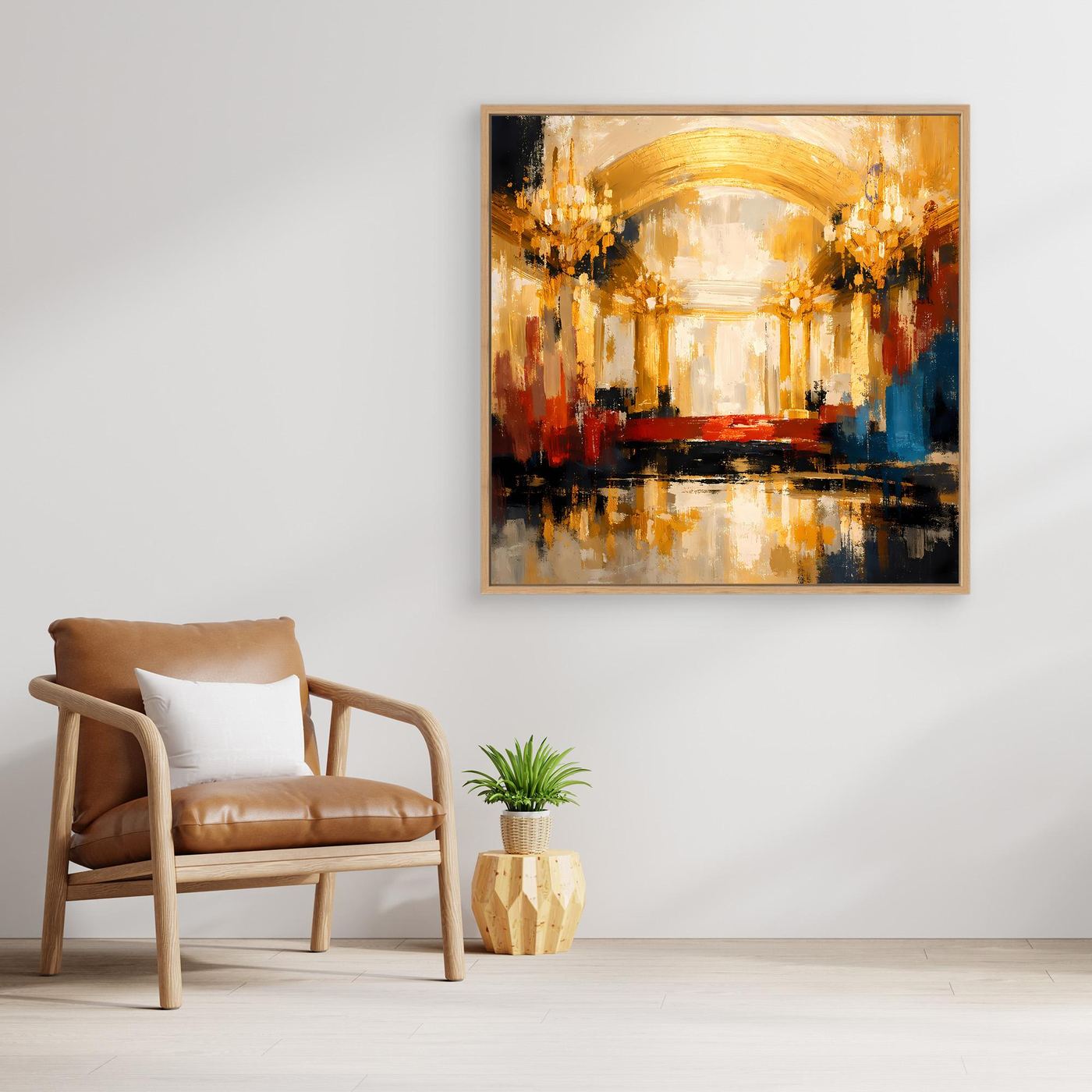 Leinwand Abstraktes Palast Saal Gemälde | Modernes Elegantes Wandbild Ballsaal Gold Rot