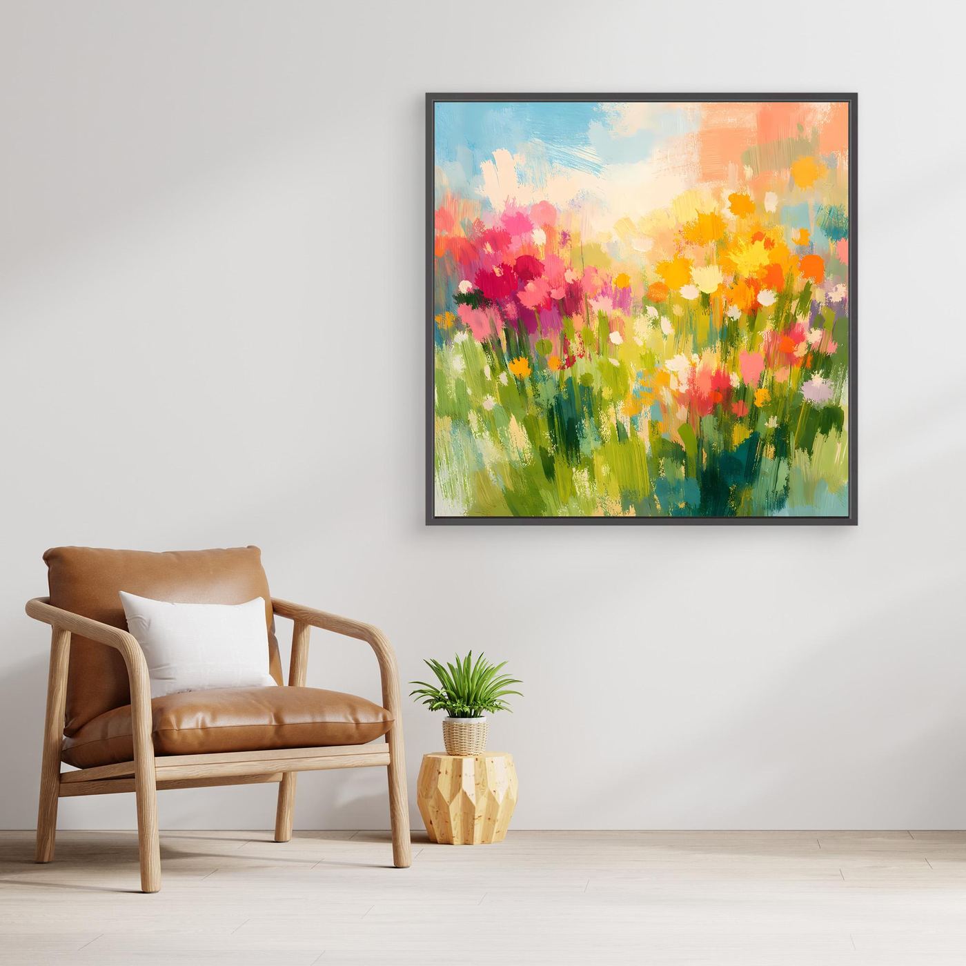 Leinwand Abstrakte Sommerwiese mit Wildblumen | Modernes Blumen Wandbild Bunt