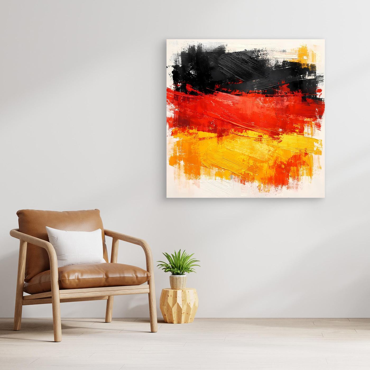 Abstract Germany flag canvas with black, red, and gold brush strokes