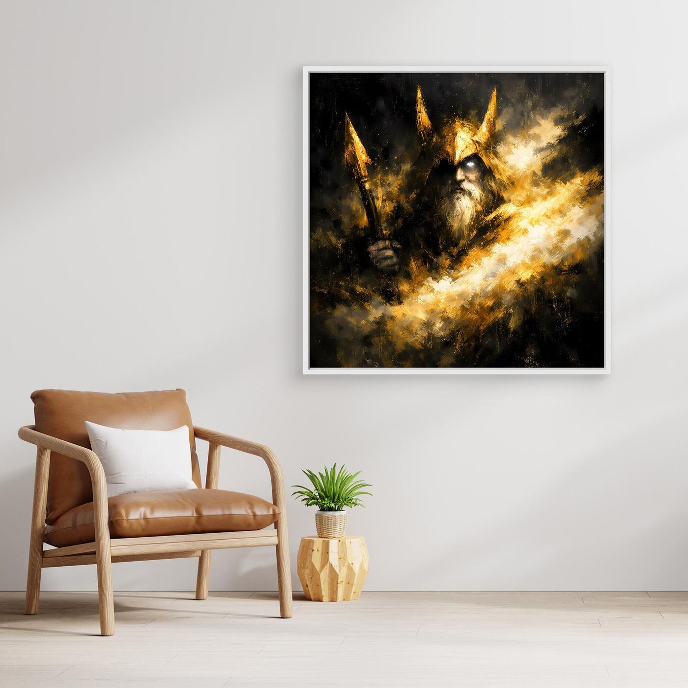 Leinwand Goldener Odin Nordischer Gott | Abstraktes Wikinger Wandbild Modern