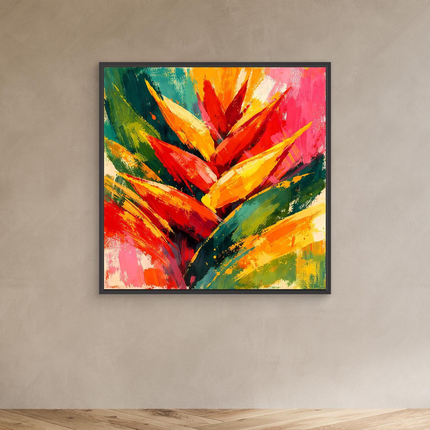 Leinwand Abstrakte Helikonie Blüte | Modernes Tropen Wandbild Bunt Exotisch