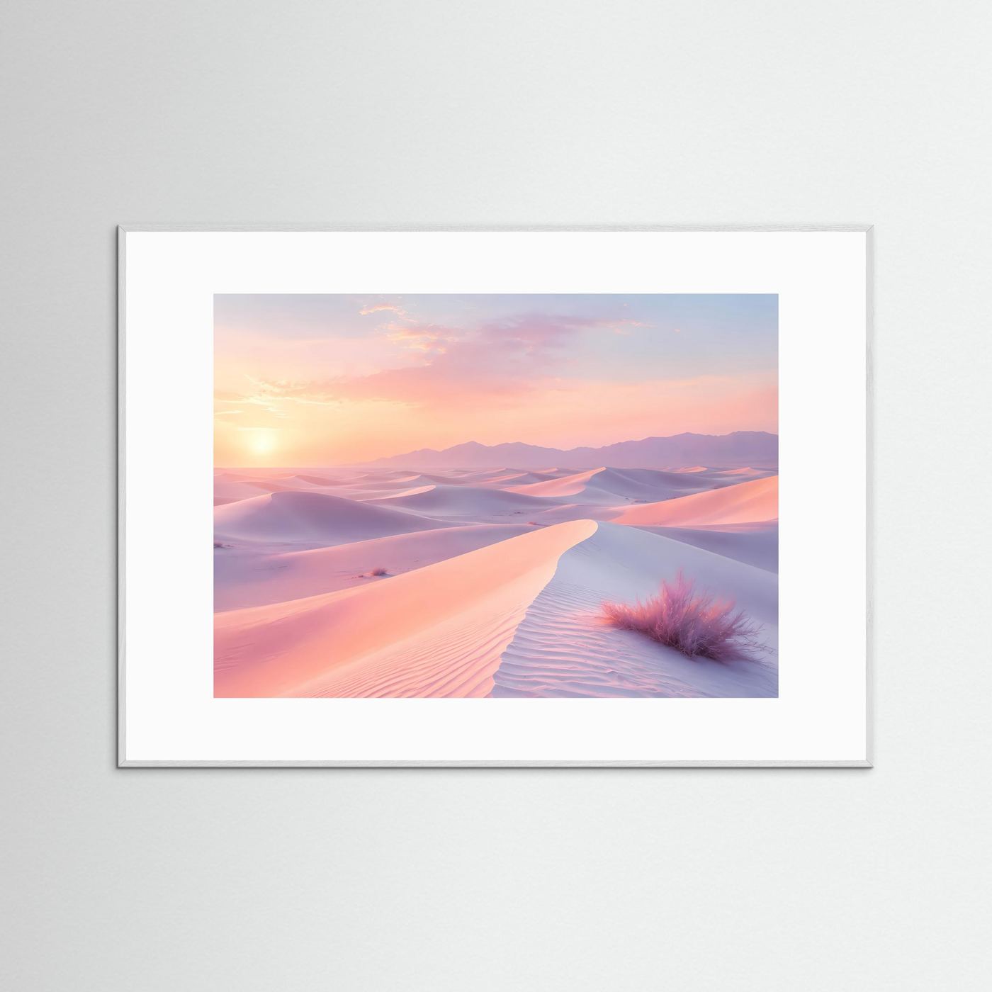 Pastell Wüste Sonnenaufgang | Rosa Sanddünen Wandbild | Minimalistische Wüstenlandschaft | Modernes Leinwandbild | Premium Poster