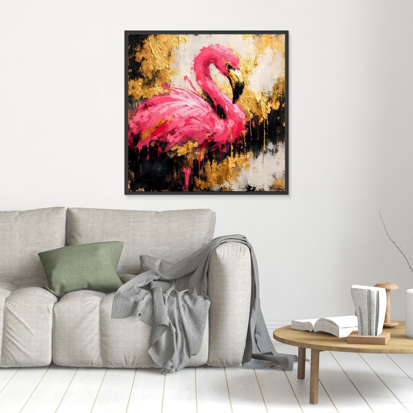 Leinwand Eleganter Flamingo in Pink und Gold | Abstraktes Modernes Tier Wandbild