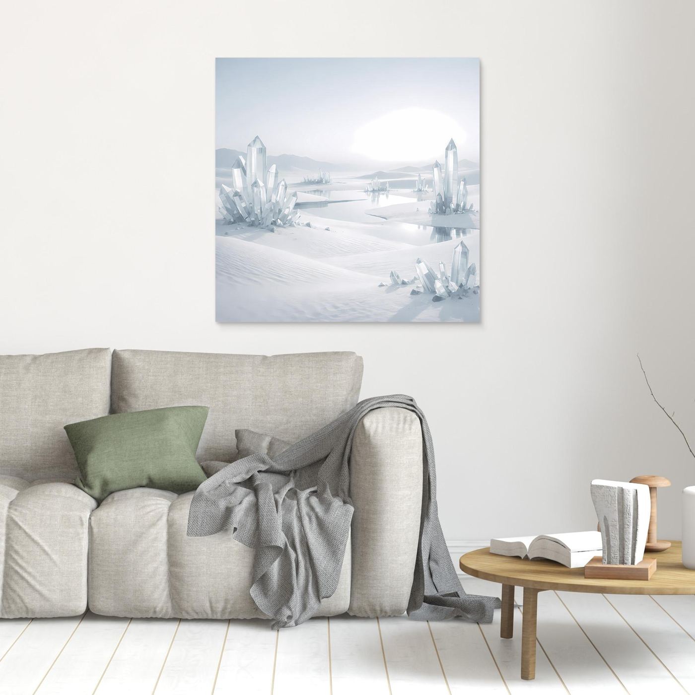 Leinwandbild ohne sichtbaren Rahmen: Eisberg-Fantasielandschaft im Winterlook.