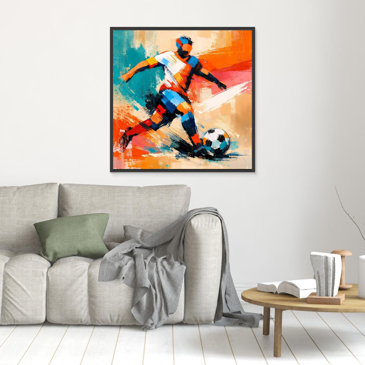Leinwand Dynamischer Fußballspieler in Aktion | Abstraktes Sport & Fußball Wandbild