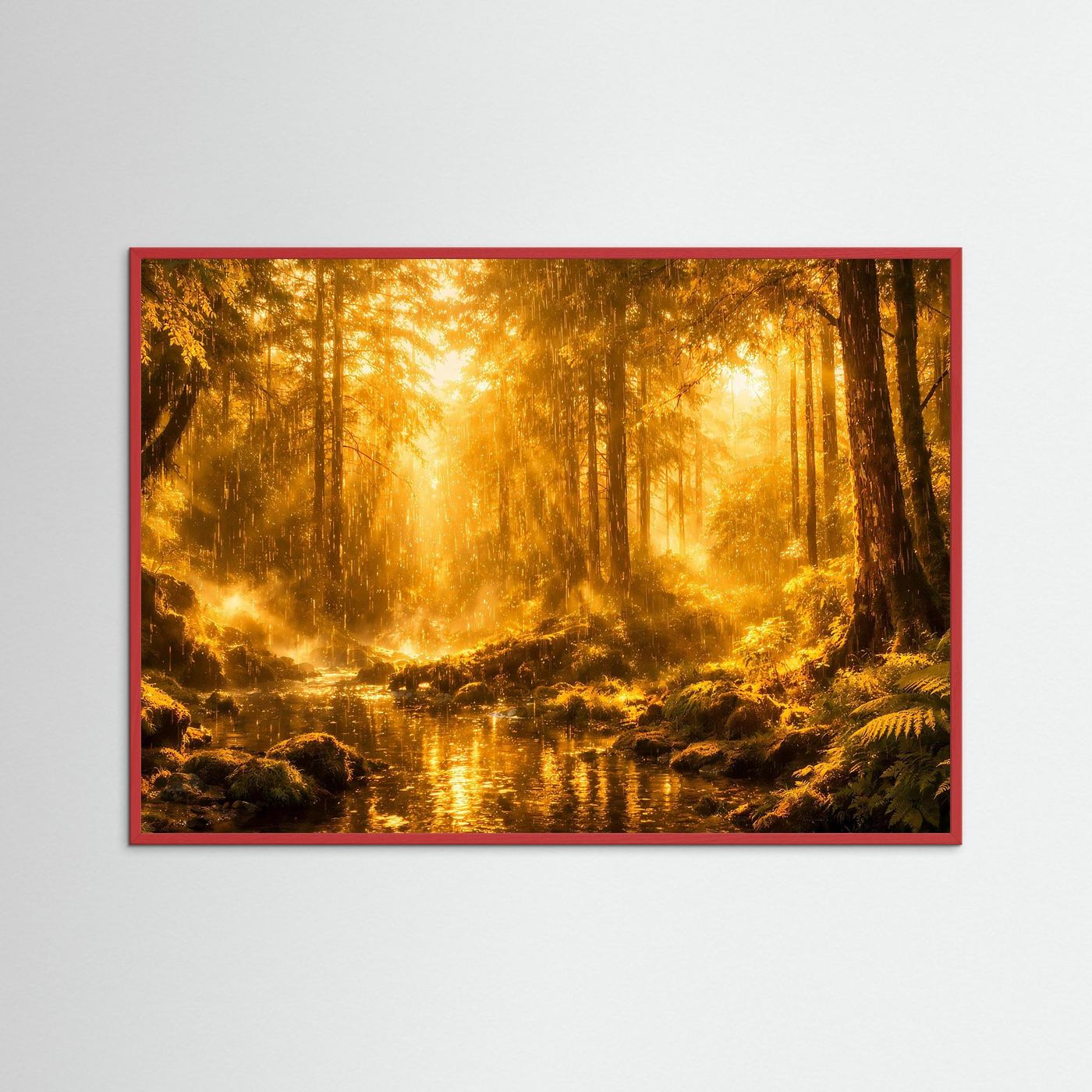 Poster Mystische Waldlandschaft mit Fluss | Majestätisches Urwald Wandbild