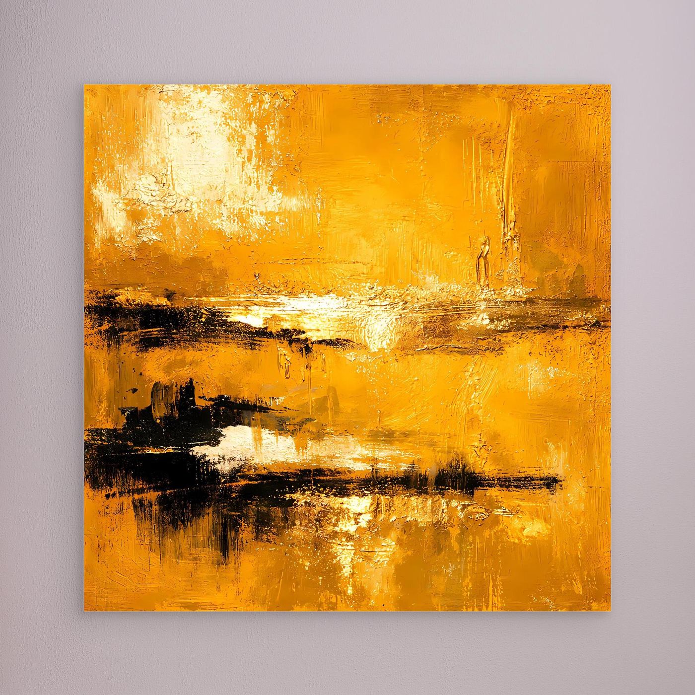 Leinwand Abstrakte Goldlandschaft am See | Modernes Elegantes Horizont Wandbild