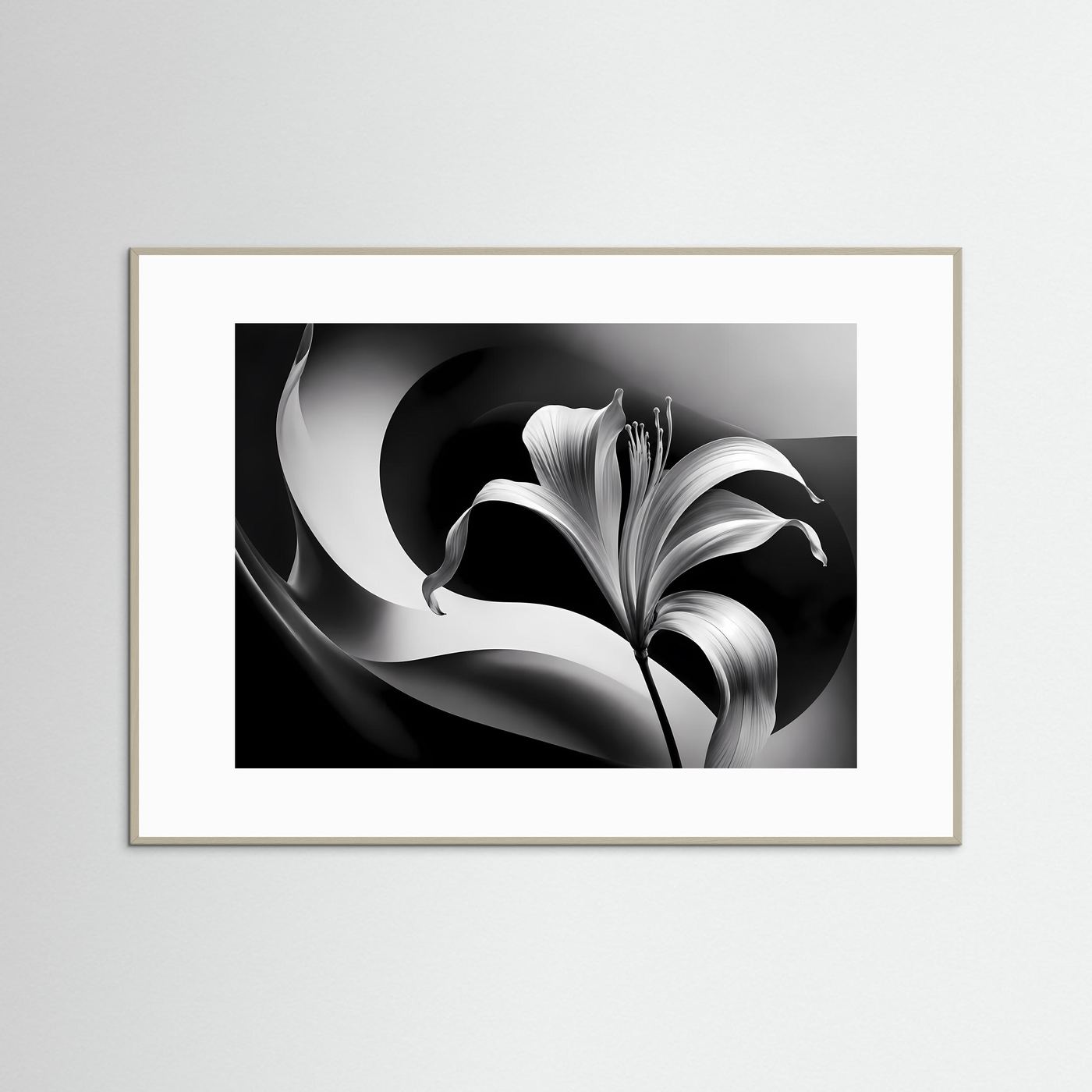 Schwarz-Weiß Lilie Wandbild | Abstrakte Blumen Kunst in Schwarz & Weiß