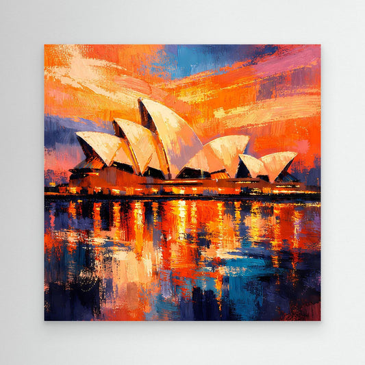 Abstraktes Leinwandbild mit Sydney Opera House im Abendrot, ohne Rahmen