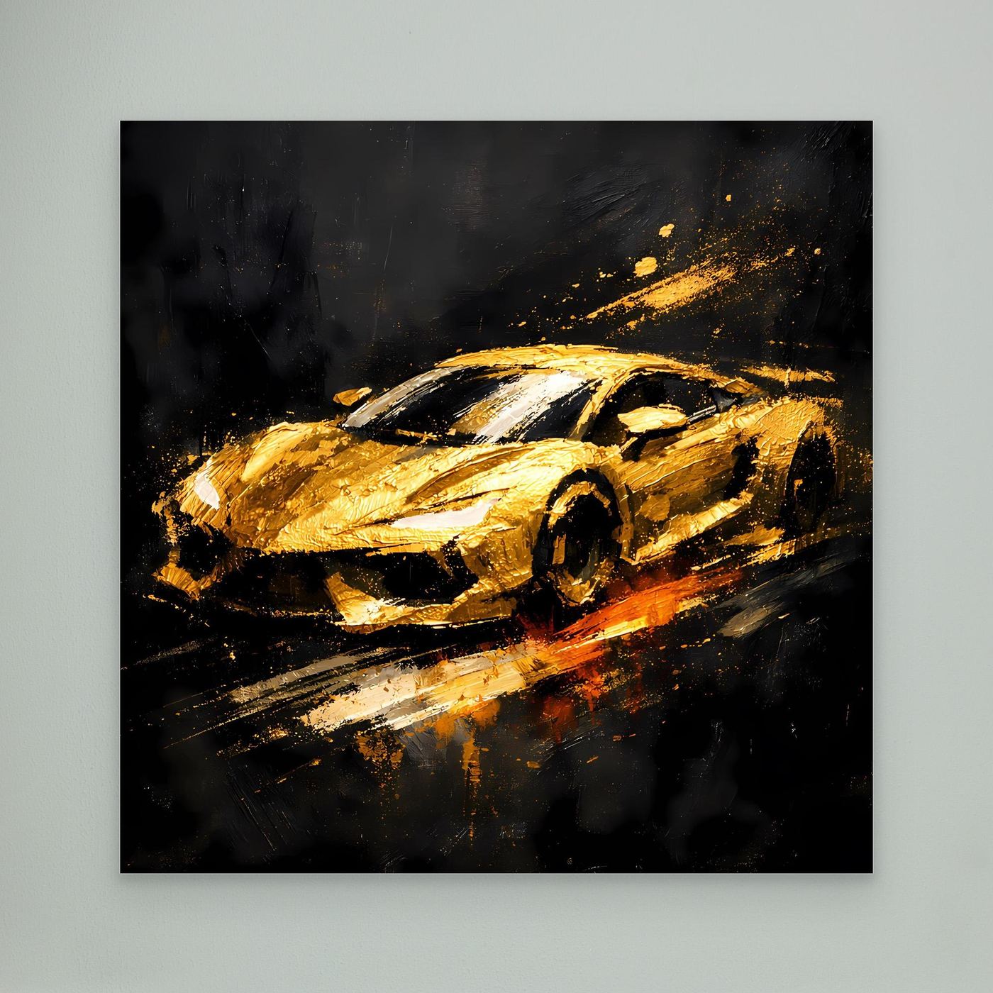 Leinwand Goldener Sportwagen Abstrakt | Modernes Rennwagen Wandbild Schwarz Gold