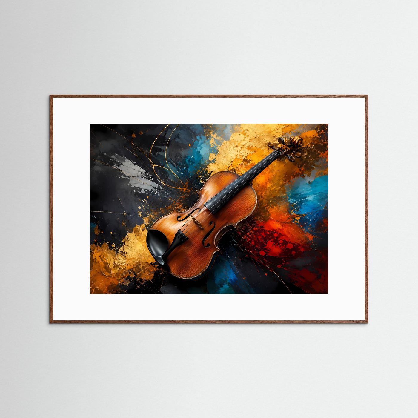 Abstrakte Violine in Gold & Blau | Moderne Musik Wandkunst