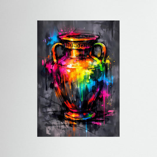The Neon Amphora | Luxuriöses Amphoren Poster Bunt & Dunkel | Abstraktes Vase Kunstposter Hochformat