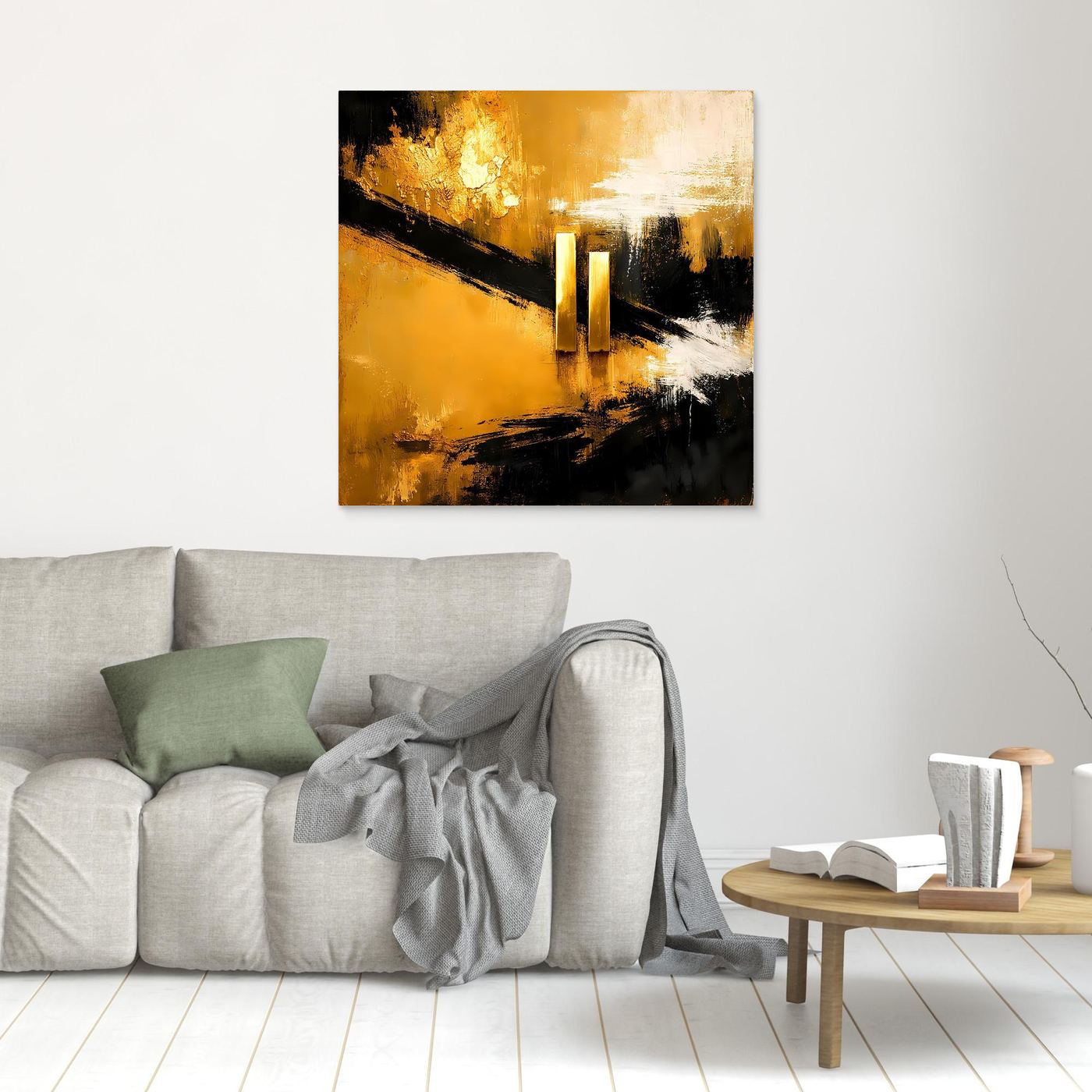 Leinwand Abstrakte Geometrie in Gold und Schwarz | Modernes Minimalistisches Wandbild