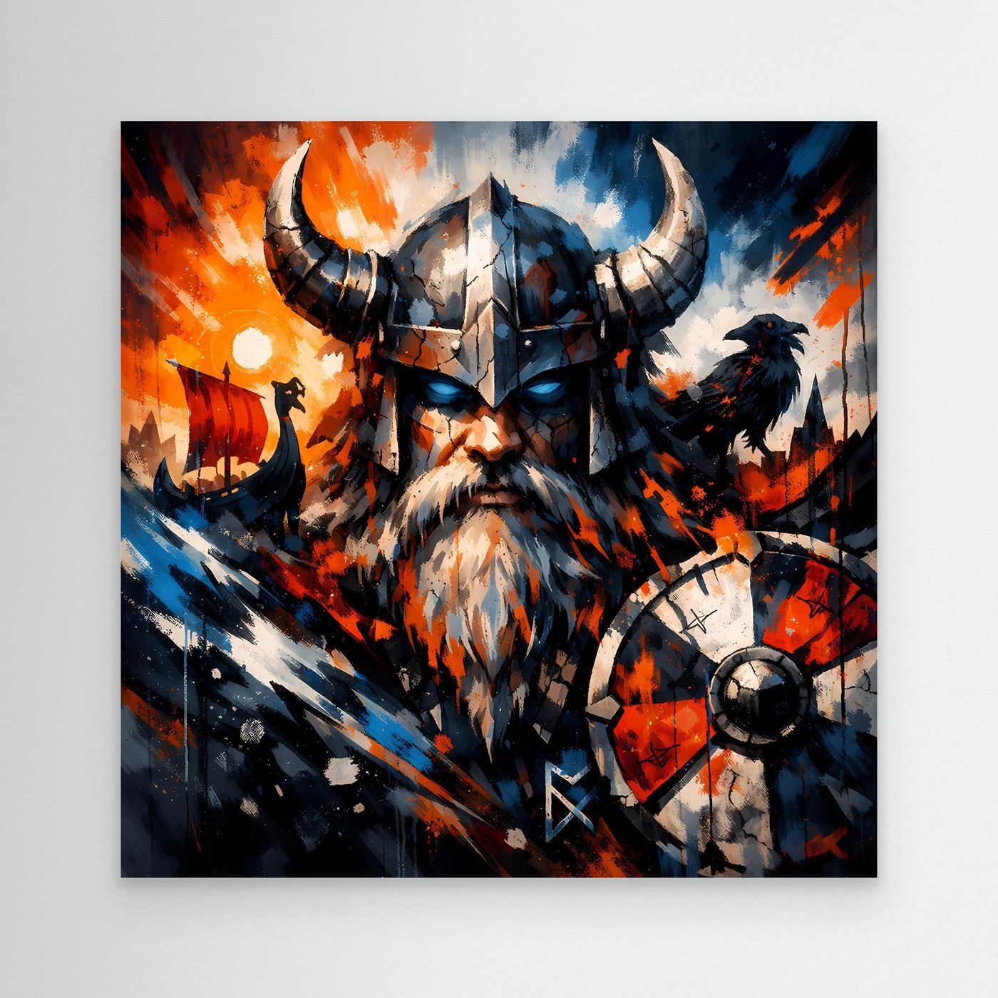 Leinwand Mythischer Wikinger-Krieger | Modernes Abstraktes Nordmann Wandbild