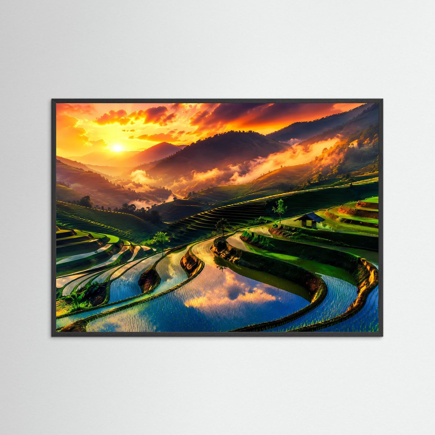 Atemberaubende Reisterrassen im Sonnenuntergang | Panoramablick Natur- & Landschafts-Poster Querformat