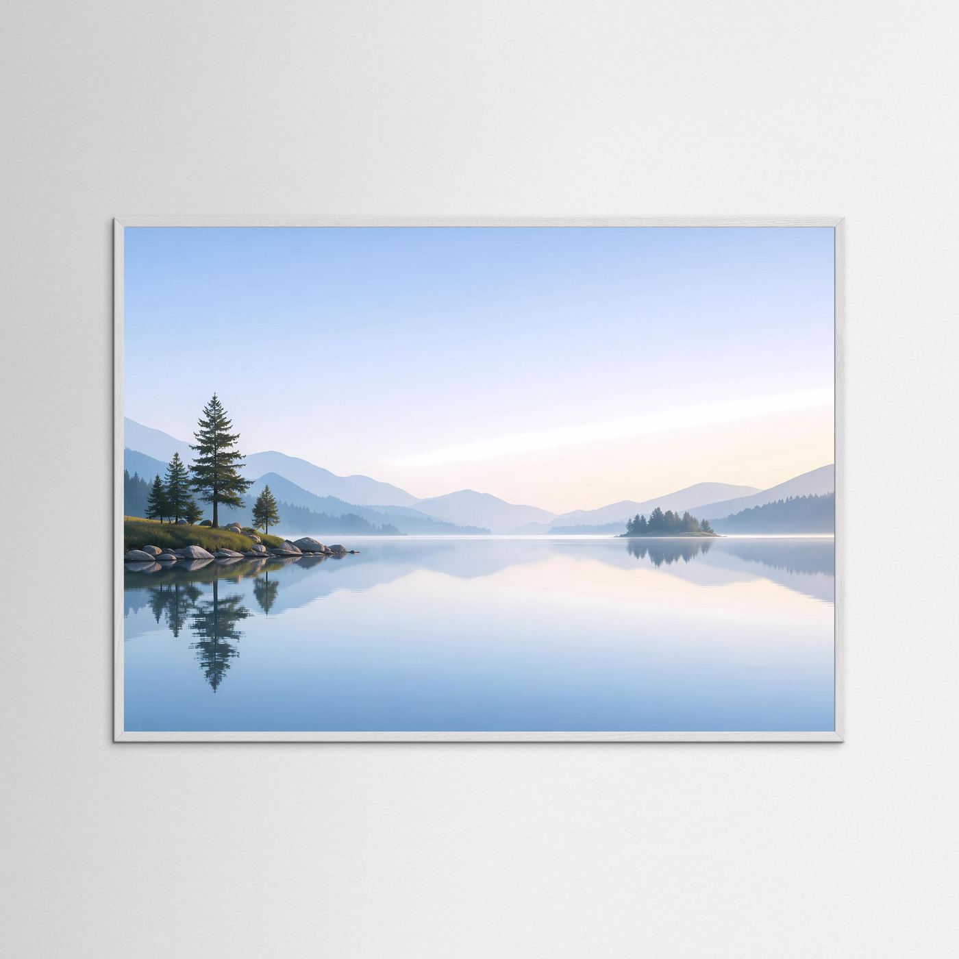 Minimalistischer Bergsee im Morgenlicht | Spiegelung Panorama Poster Querformat