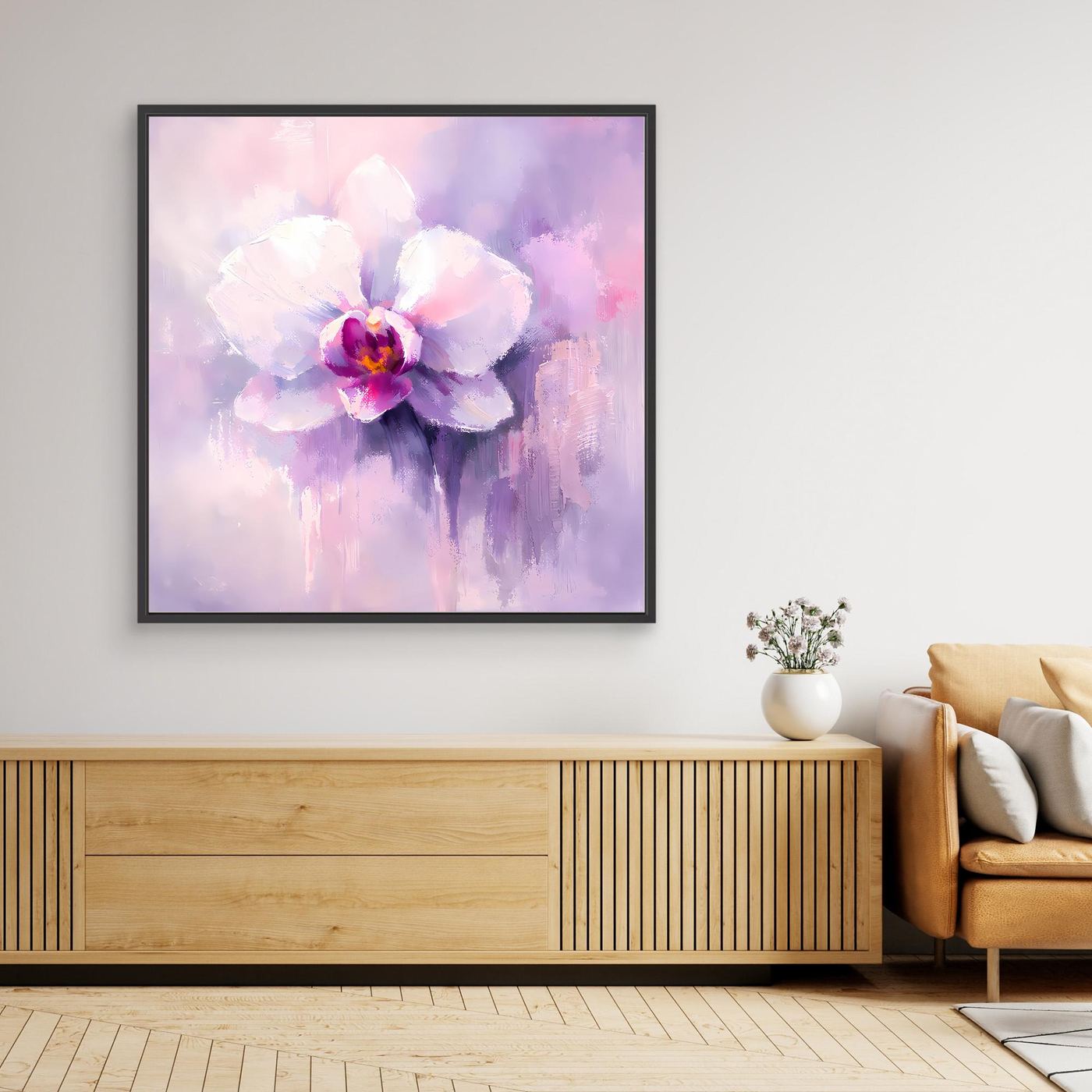 Leinwand Abstraktes Orchideen Blütenbild | Modernes Wandbild Weiß Violett Pink