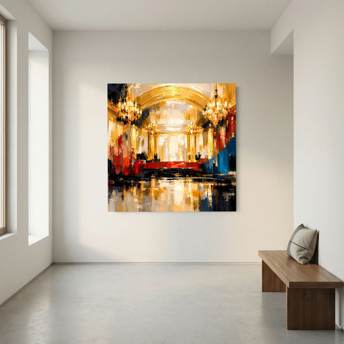 Leinwand Abstraktes Palast Saal Gemälde | Modernes Elegantes Wandbild Ballsaal Gold Rot