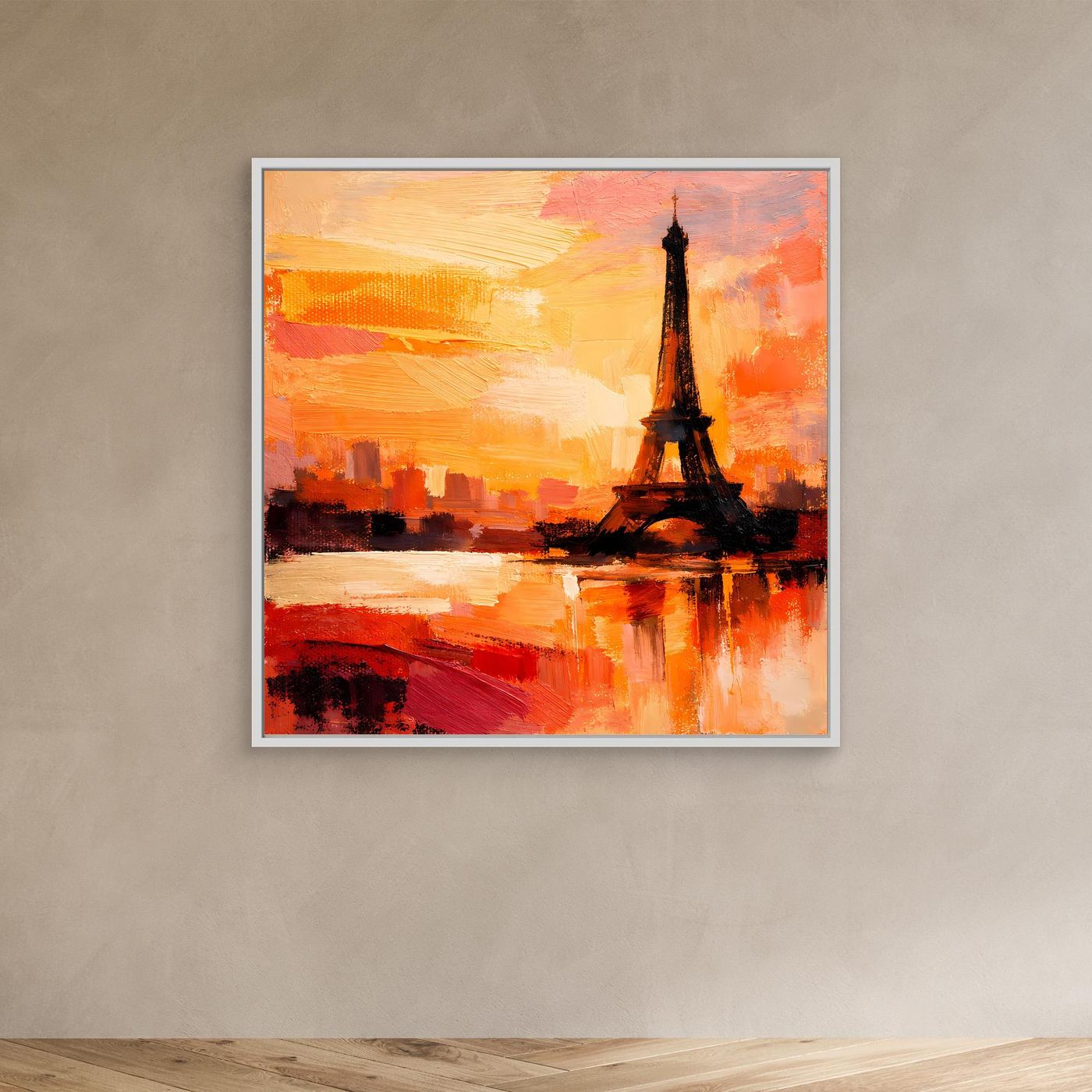 Leinwand Abstraktes Eiffelturm Paris Gemälde | Modernes Romantisches Wandbild Sonnenuntergang