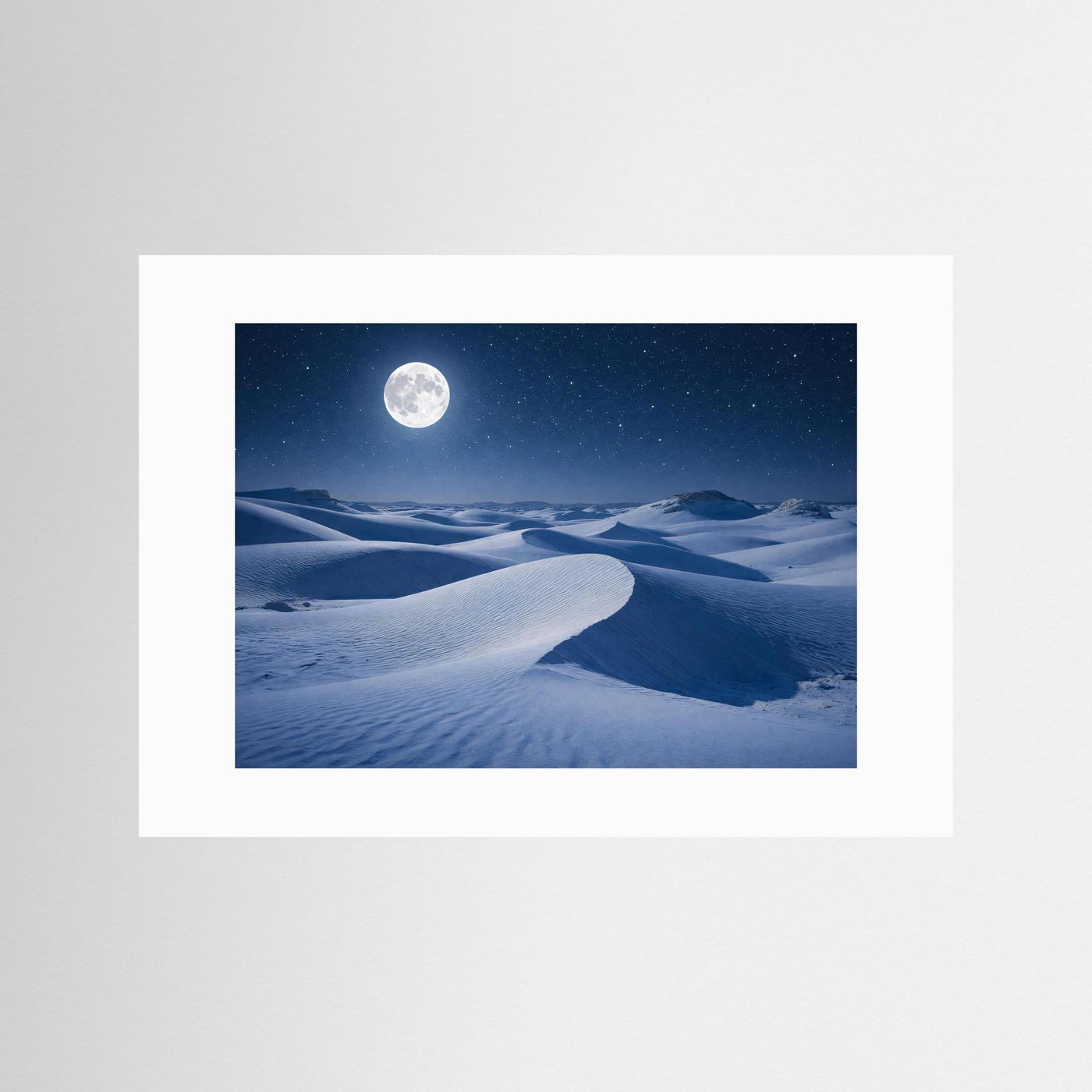 Mondschein über der weißen Wüste | Sternenhimmel & Dünen Natur Poster Querformat