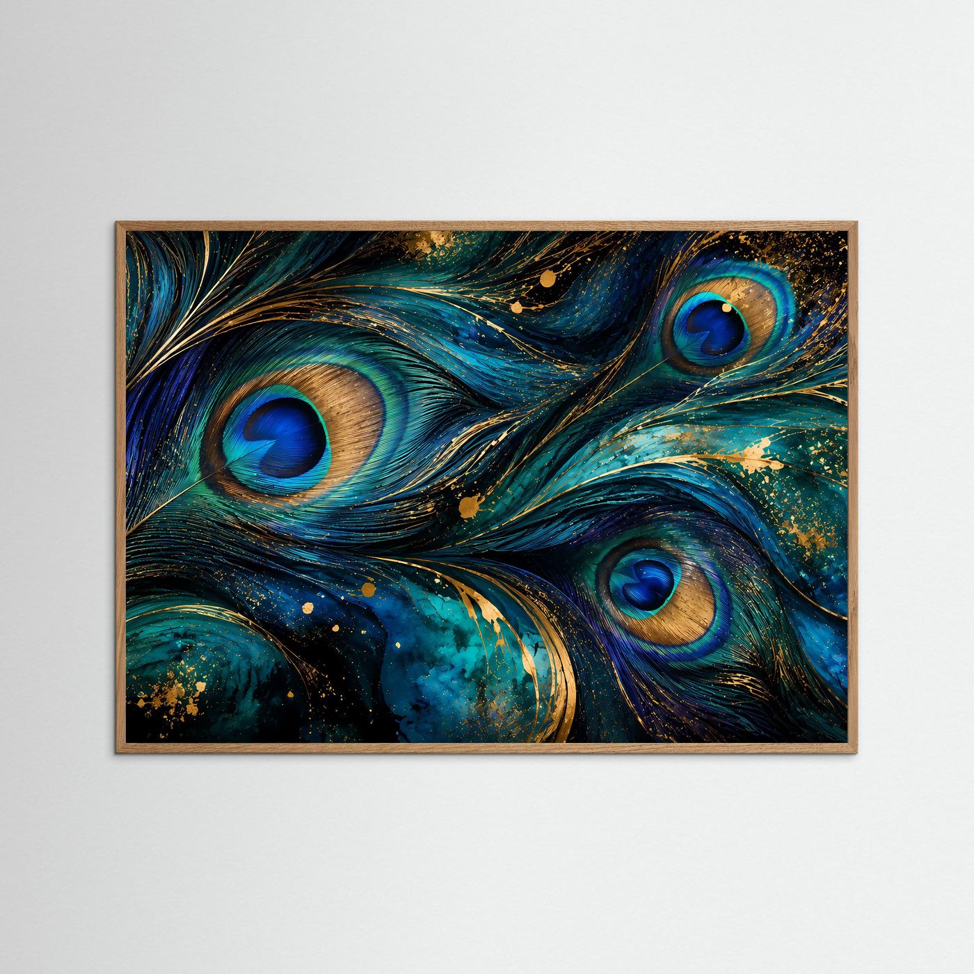 Pfauenfedern Poster | Luxuriöse Blau Gold Wandkunst | Elegantes Abstraktes Pfauenfeder Bild | Modernes Wandbild | Premium Wall Art