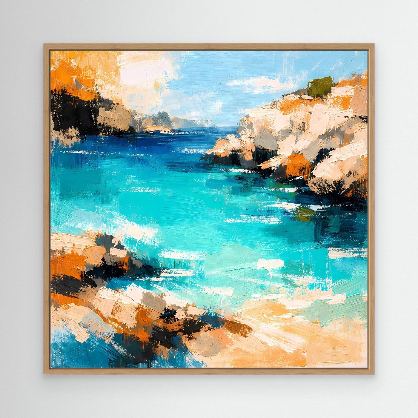 Leinwand Traumhafte Klippenbucht | Abstraktes Mediterranes Küsten Wandbild