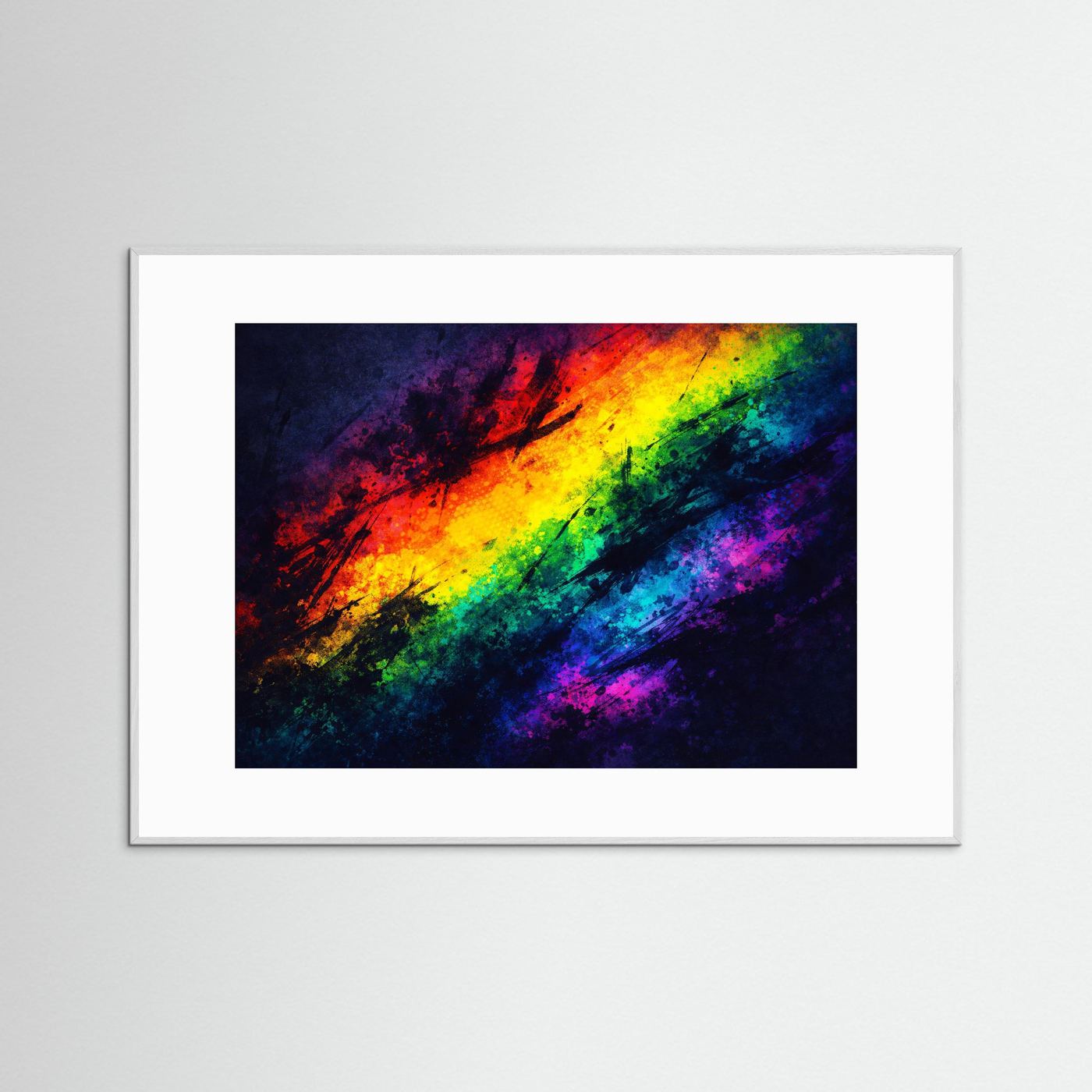 Dynamischer Regenbogen & Farbkontrast | Moderner Kunst Print Querformat Wandbild