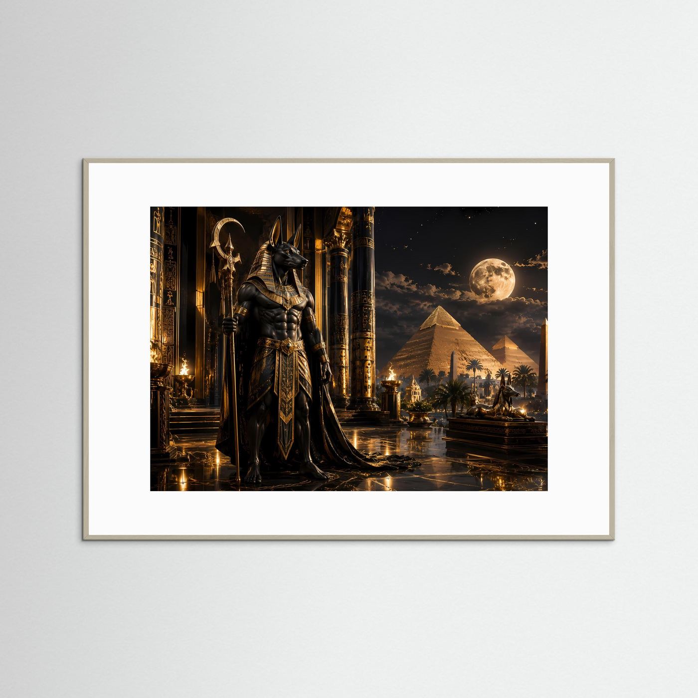 Majestätischer Anubis vor Pyramiden | Ägyptische Götter & Mystik Poster Querformat
